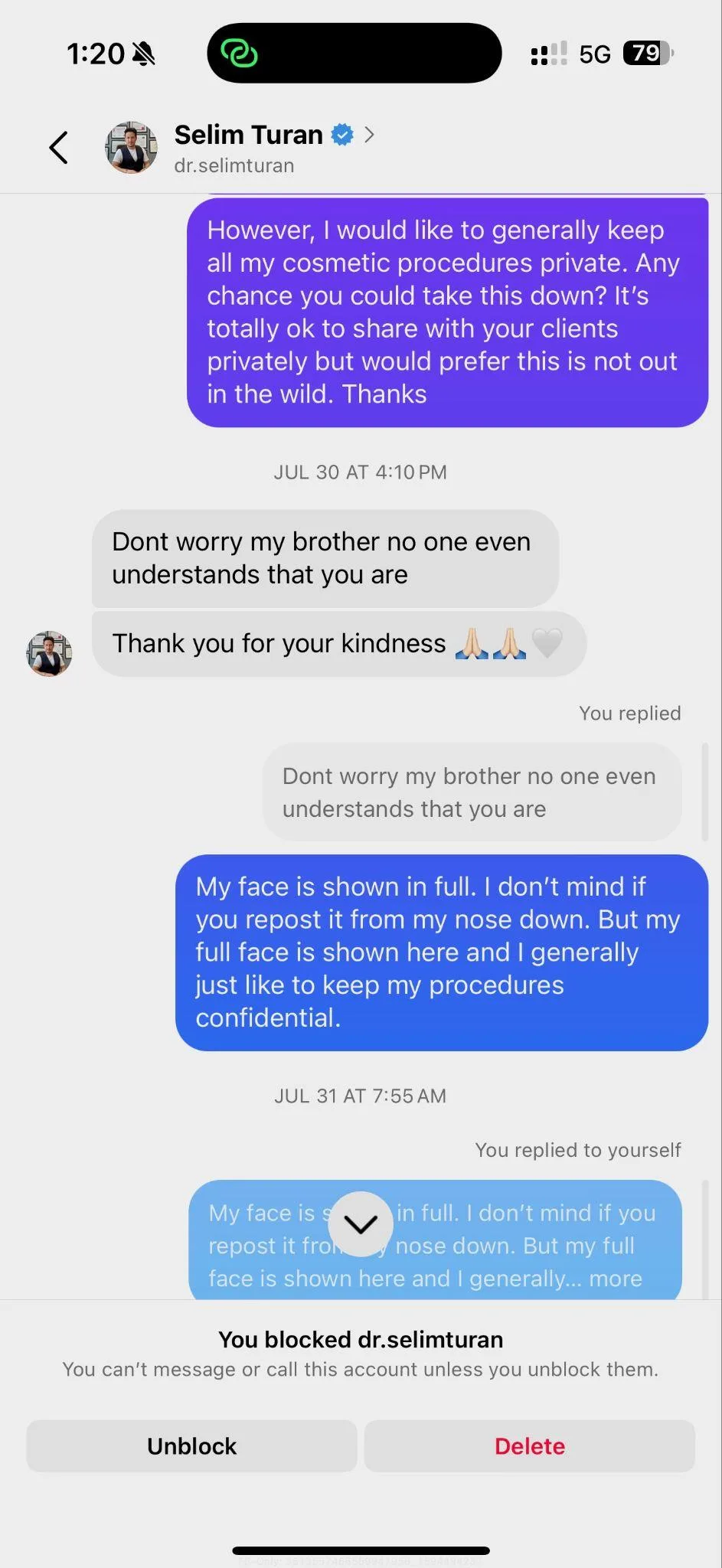 Screenshot of patient photos shared on social media without consent