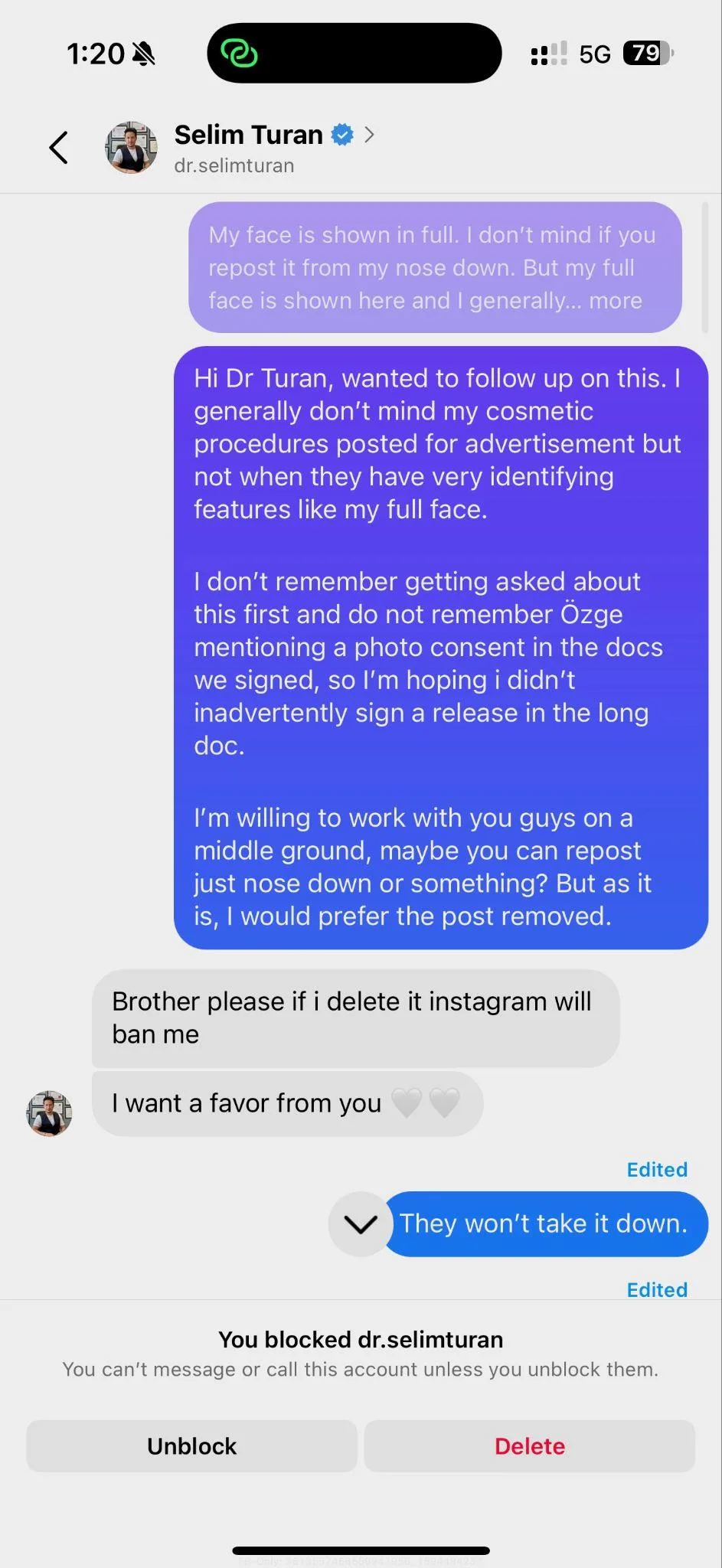Screenshot of patient photos shared on social media without consent