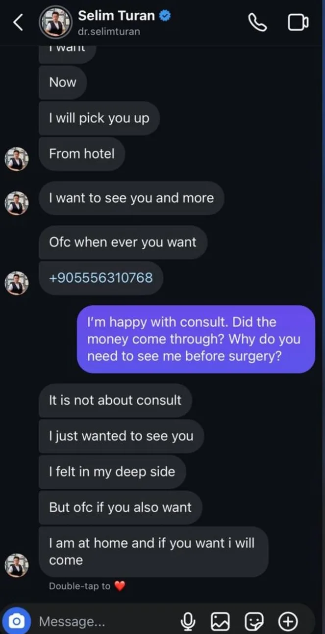 Screenshot of harassment messages