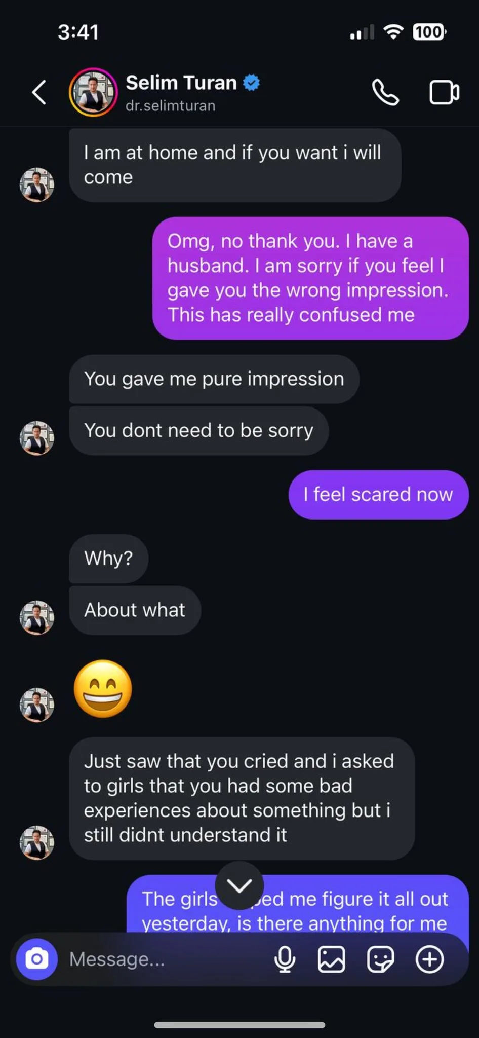 Screenshot of harassment messages