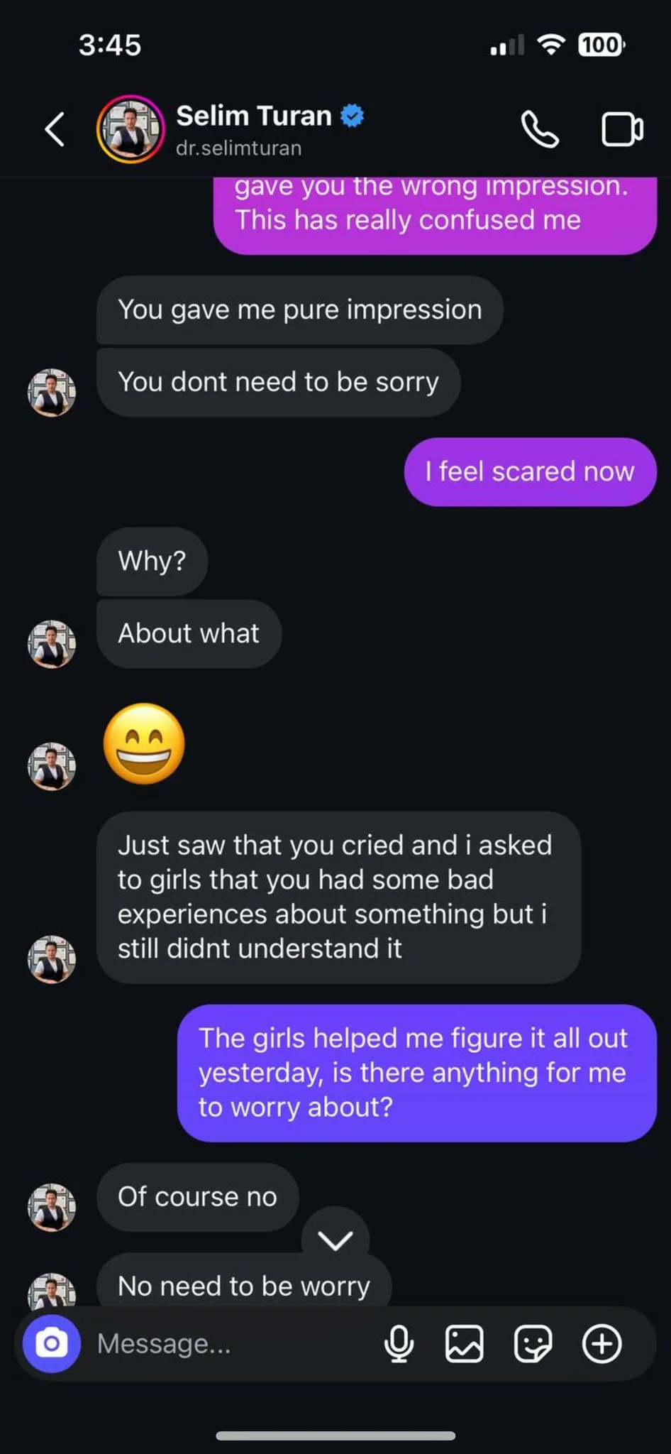 Screenshot of harassment messages