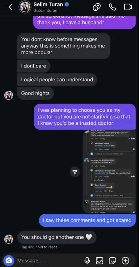 Screenshots showing refusal to take accountability